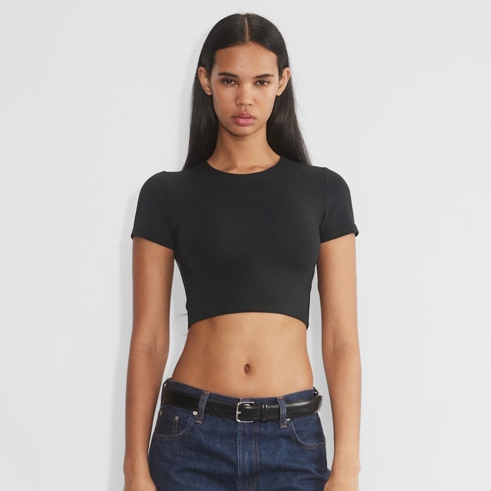 Aritzia Babaton Contour Black Cropped Crewneck Shirt Size XL